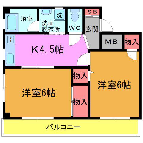 吉原マンション(2K/4階)の間取り写真