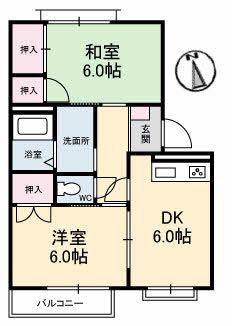 フローラル新庄B棟(2DK/2階)の間取り写真