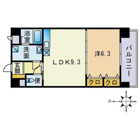 アミューゼ南高宮(1LDK/9階)の間取り写真