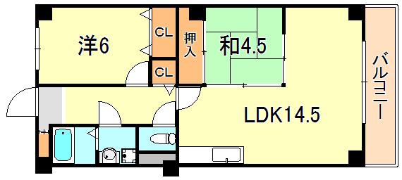 クレール松の内(2LDK/5階)の間取り写真