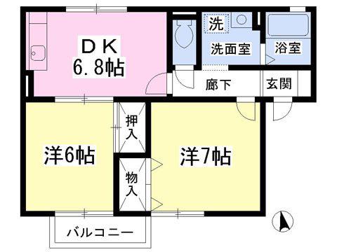 ハイツ翠香B棟(2DK/2階)の間取り写真