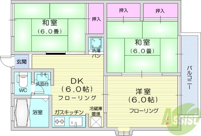 ルーナカーサA(3DK/1階)の間取り写真
