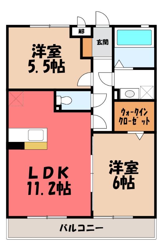 サニーコート日吉(2LDK/2階)の間取り写真