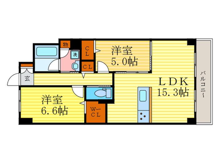 京都六三館(2LDK/5階)の間取り写真
