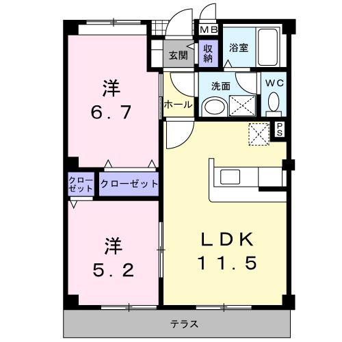 サニーフォレストA(2LDK/1階)の間取り写真