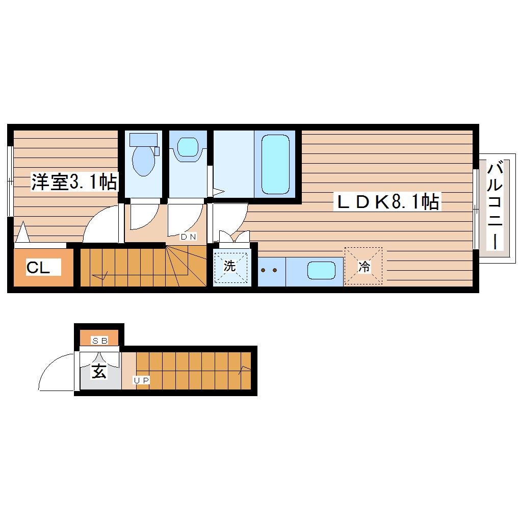 ラクラス福田町(1LDK/2階)の間取り写真