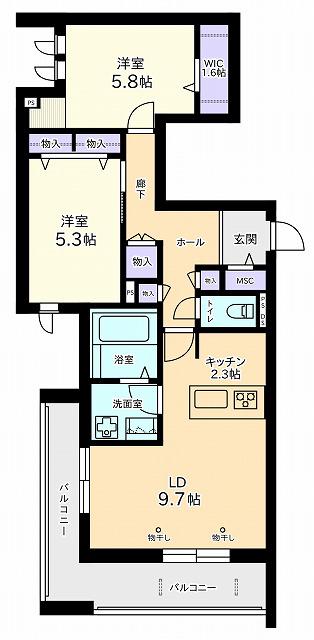 フェリシア秋川(2LDK/2階)の間取り写真