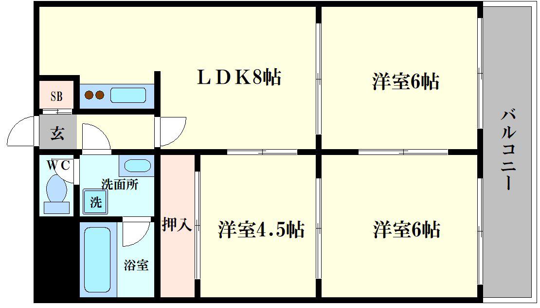 パシフィック花園町(3LDK/6階)の間取り写真