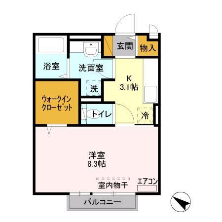 サニーフラット(1K/2階)の間取り写真