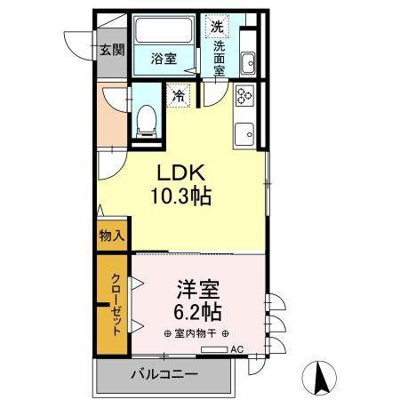 ルミエール大和町(1LDK/3階)の間取り写真