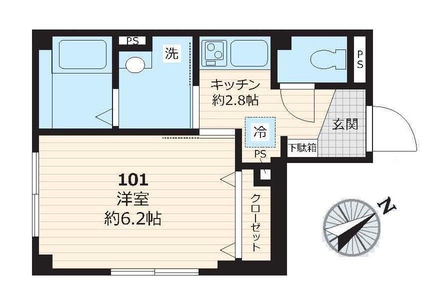 カルム中目黒(1K/1階)の間取り写真