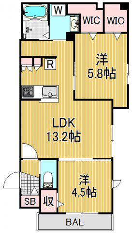 SOL目黒原町(2LDK/2階)の間取り写真