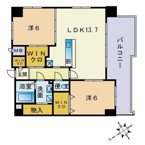 アクシオン箱崎東グランデ(2LDK/10階)の間取り写真