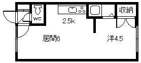 ハウスゆーとぴあIII(1DK/2階)の間取り写真