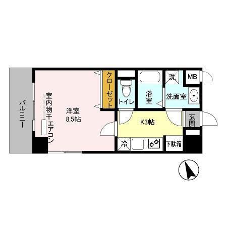 アルカータ壽(1K/2階)の間取り写真