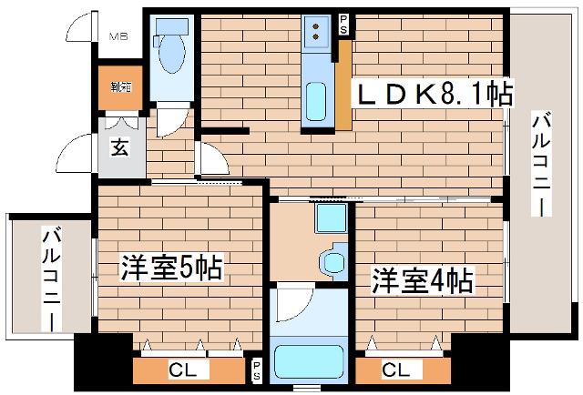 エステムプラザ神戸三宮ルクシア(2LDK/2階)の間取り写真