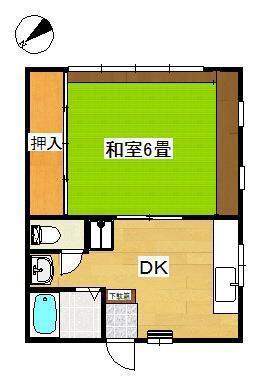 島根県松江市 2階建 築38年(1DK/1階)の間取り写真