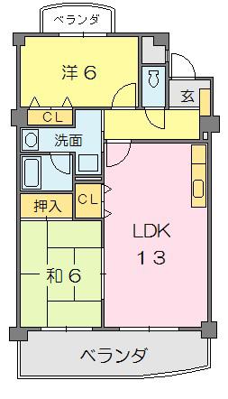 シャトー永明(2LDK/1階)の間取り写真