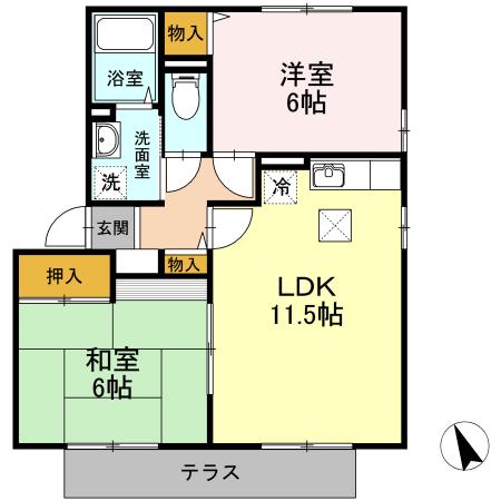 ヴィラコンフォールI(2LDK/1階)の間取り写真