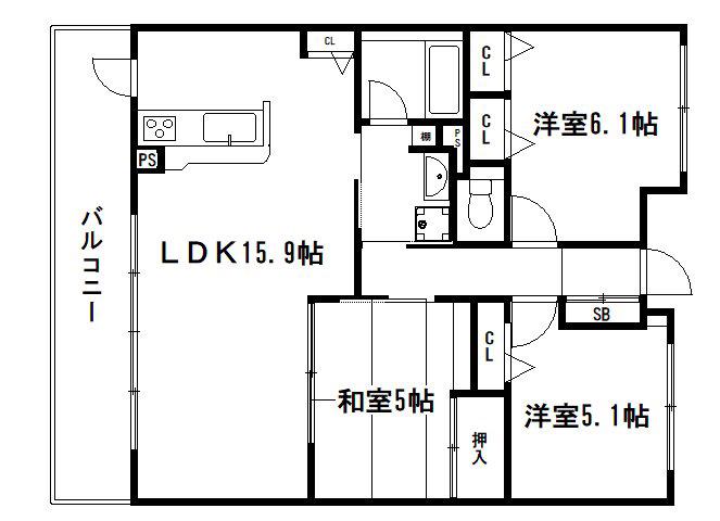 パデシオン京都七条ミッドパーク(3LDK/3階)の間取り写真
