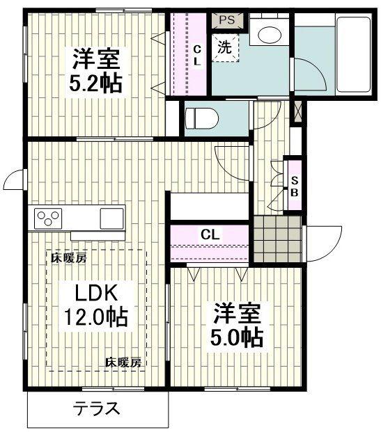 共恵1丁目メゾン(2LDK/1階)の間取り写真