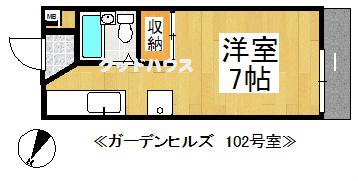 ガーデンヒルズ(ワンルーム/1階)の間取り写真