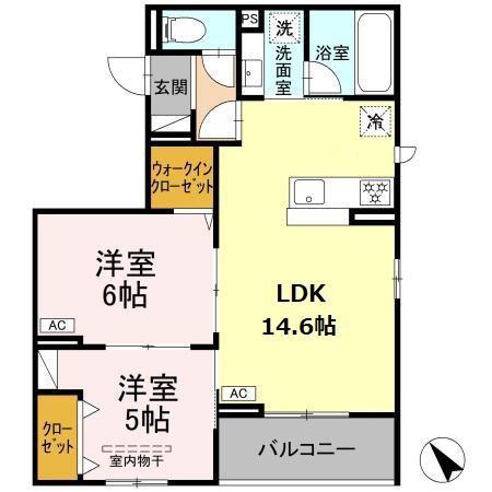 シャルムコート(2LDK/3階)の間取り写真