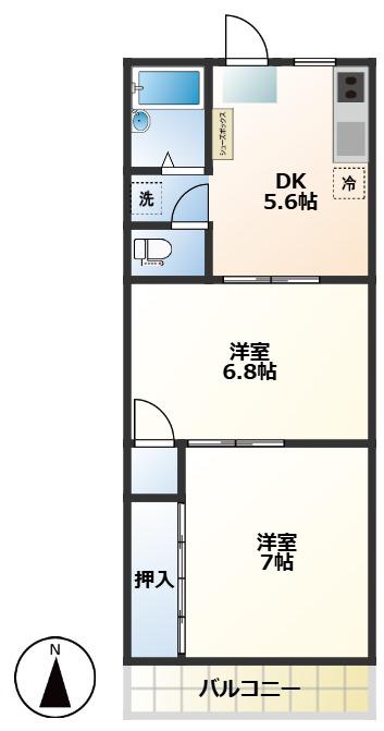 メゾン古川(2DK/1階)の間取り写真