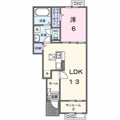 リベルラコッコC(1LDK/1階)の間取り写真