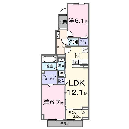 シアン・グレイス(2LDK/1階)の間取り写真
