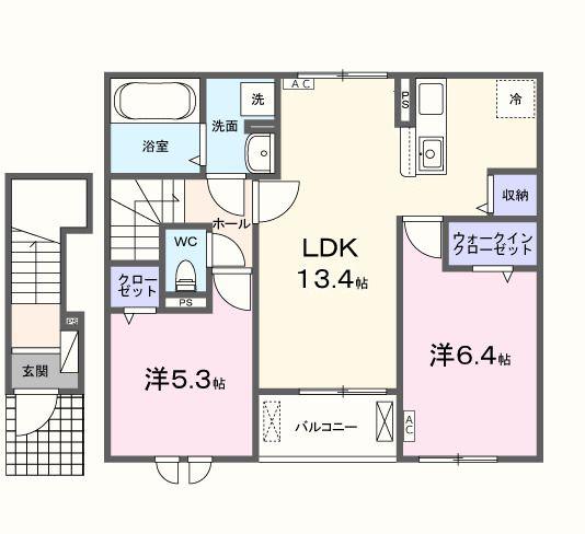 ラ マージュ西岐阜(2LDK/2階)の間取り写真
