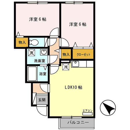 グランモアKYOEI B(2LDK/1階)の間取り写真