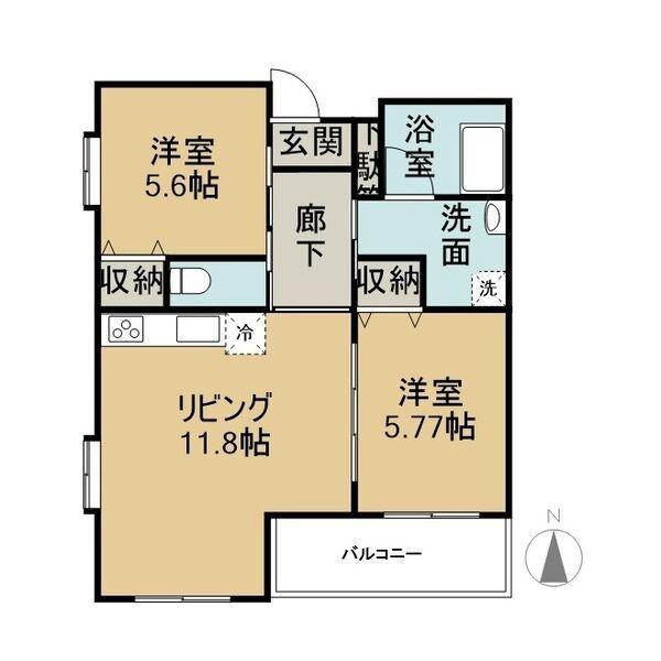 西焼津メゾン小石川(2LDK/2階)の間取り写真