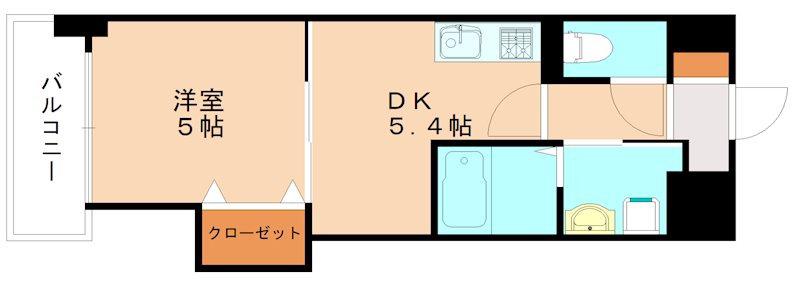 THE SQUARE PLATINUM RESIDENCE(1DK/9階)の間取り写真