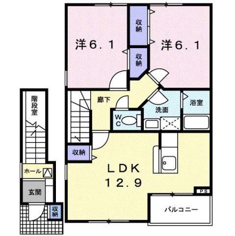 ベルフォールII A(2LDK/2階)の間取り写真