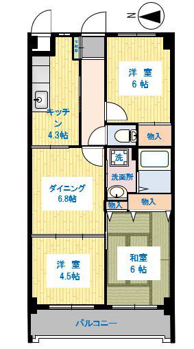 グランノアール光が丘(3DK/1階)の間取り写真