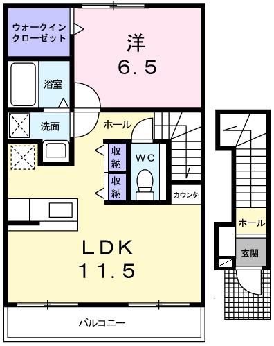 ミニョンII番館(1LDK/2階)の間取り写真