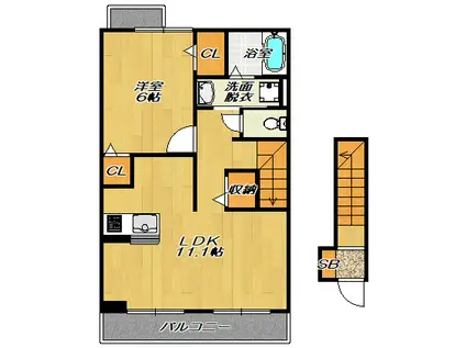 カーサコルティーレ 1(1LDK/2階)の間取り写真