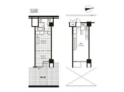 カスタリア芝公園(2LDK/1階)の間取り写真