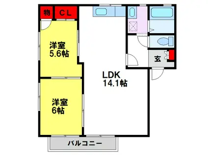 ヴィラージュ松倉(2LDK/1階)の間取り写真