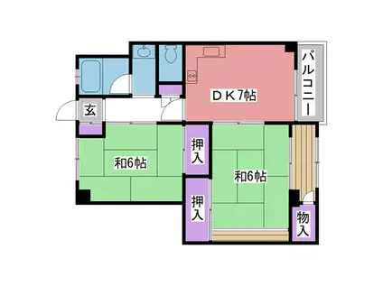 西甲子園ハイツ(2DK/4階)の間取り写真