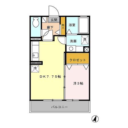 ピジョンコートD(1DK/2階)の間取り写真