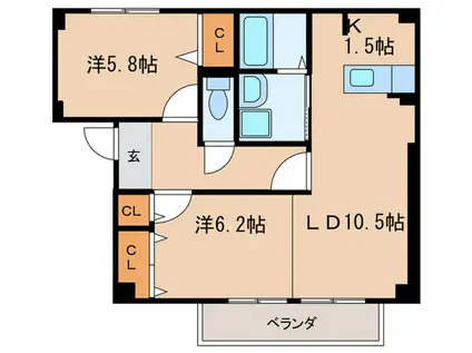 ヴォワール三和 A棟(2LDK/1階)の間取り写真