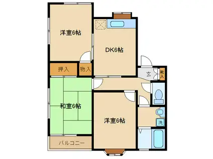 岩間サンシャインハイツ(3DK/1階)の間取り写真