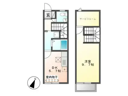 メゾネット5富士塚(1SDK/2階)の間取り写真