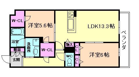 グランファミール箕面小野原(2LDK/3階)の間取り写真