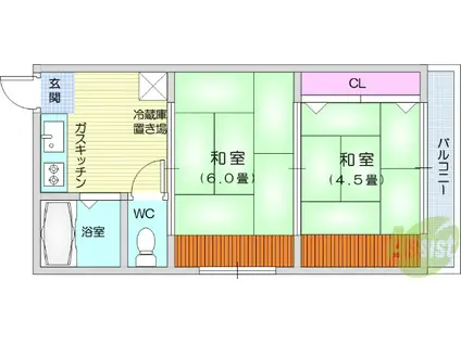 桜井アパート 5号(2K/2階)の間取り写真