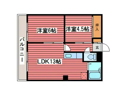 ツキミコーポ(2LDK/4階)の間取り写真