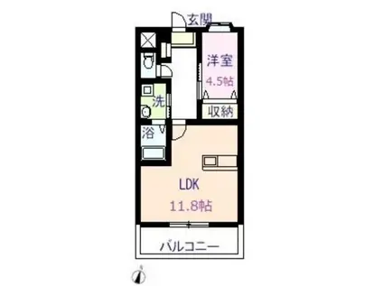 SK福津(1LDK/12階)の間取り写真