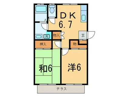 東急田園都市線 二子玉川駅 徒歩21分 2階建 築34年(2DK/1階)の間取り写真